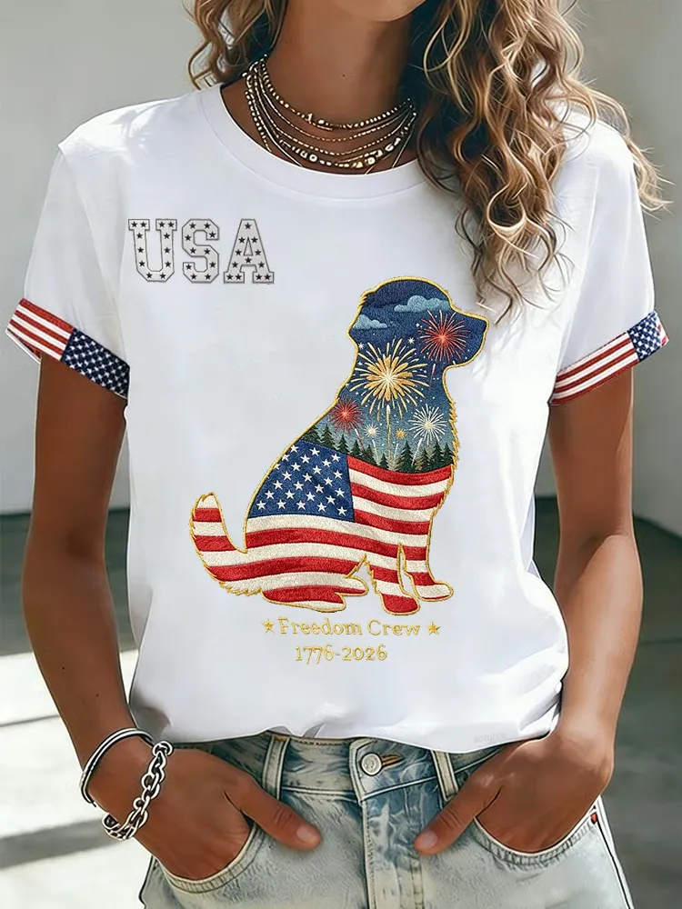 Women'S Casual American 250Th Anniversary Celebration Printed Short Sleeved T-Shirt