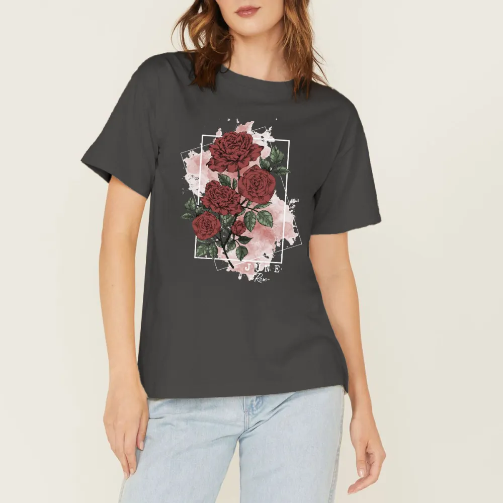 Floral Framed Rose Graphic T-Shirts