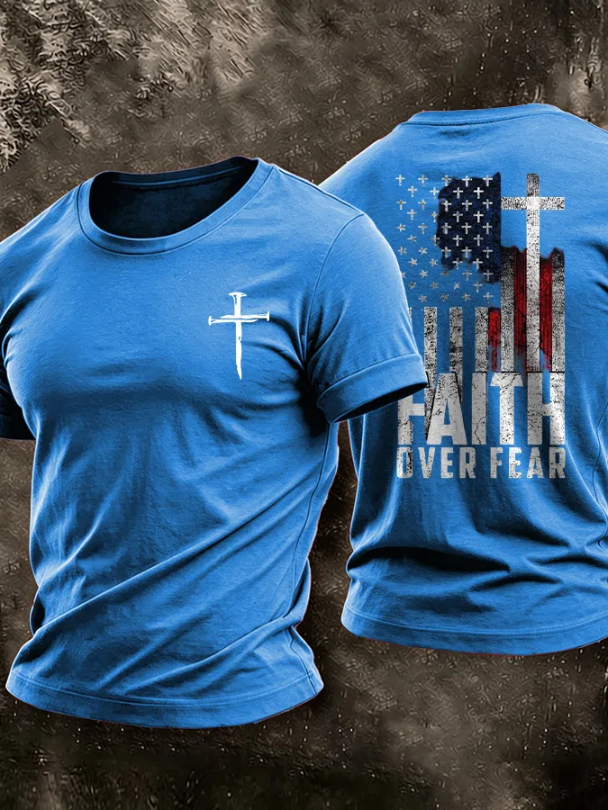 Men's American Flag Faith Printed Casual T-shirt