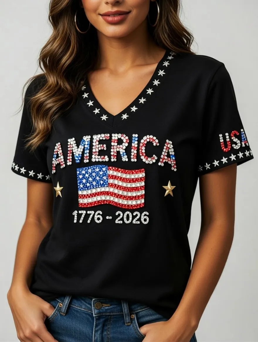 Women's Casual USA 250th Celebration Print Short Sleeve T-shirt