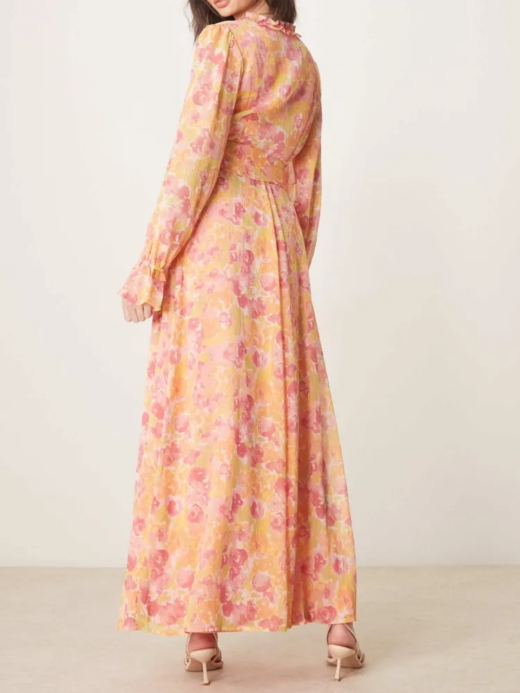 Floral Print Surplice Maxi Dress