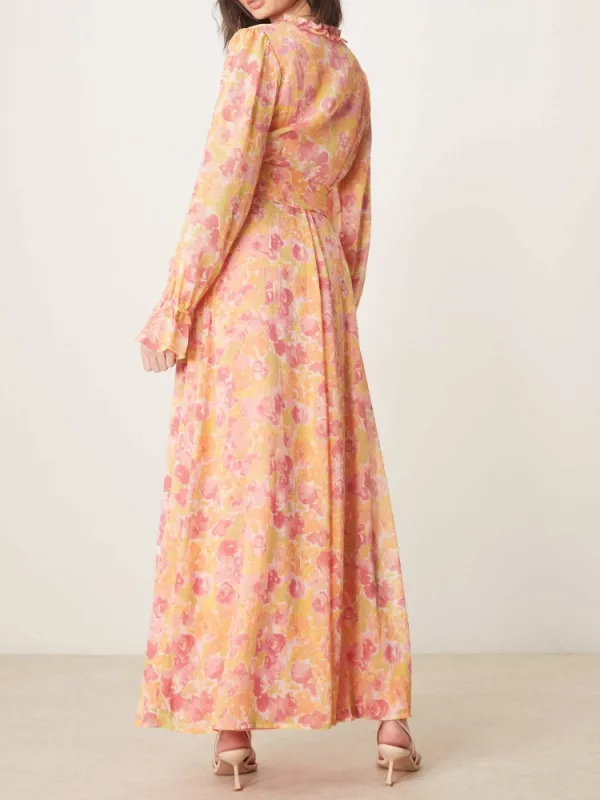 Floral Print Surplice Maxi Dress