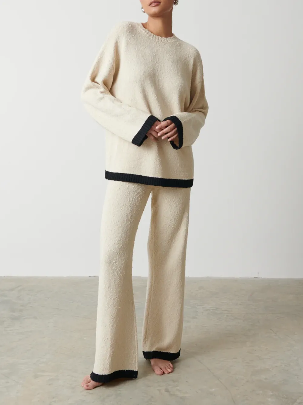 Contrast Textured Knit Trousers