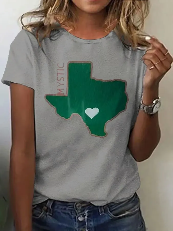Women's Retro Mystic Green Texas Print T-Shirt