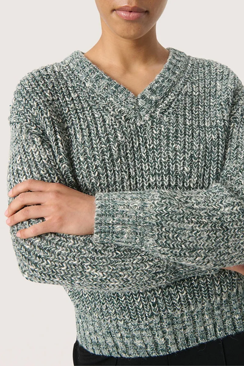 Textured V-Neck Knit Pullover