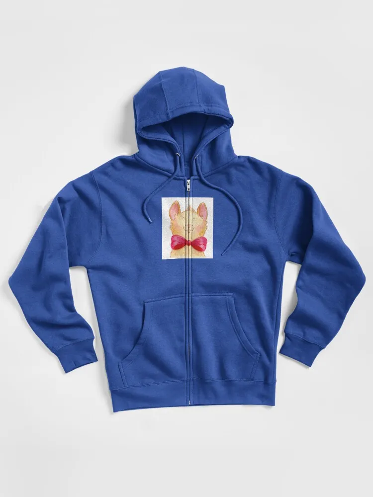 Cute Fluffy Cat With Big Bow Tie Zipped Hoodie