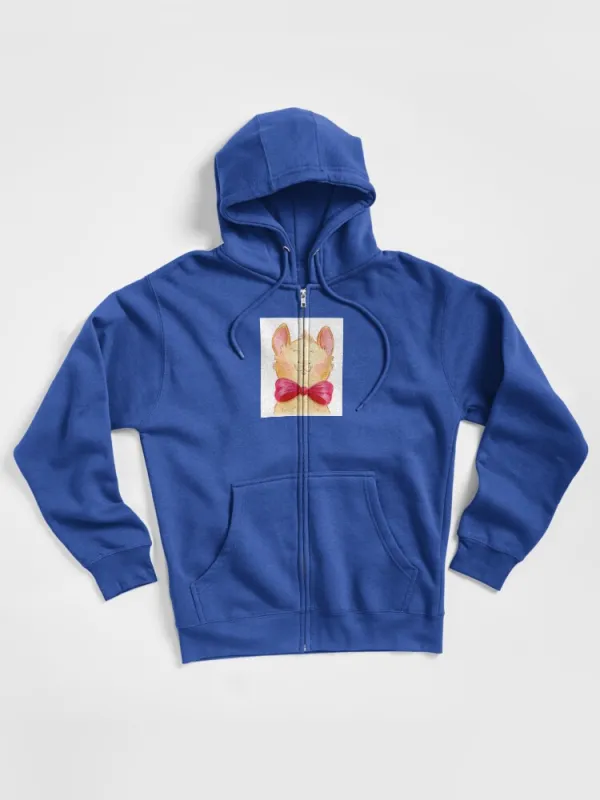 Cute Fluffy Cat With Big Bow Tie Zipped Hoodie