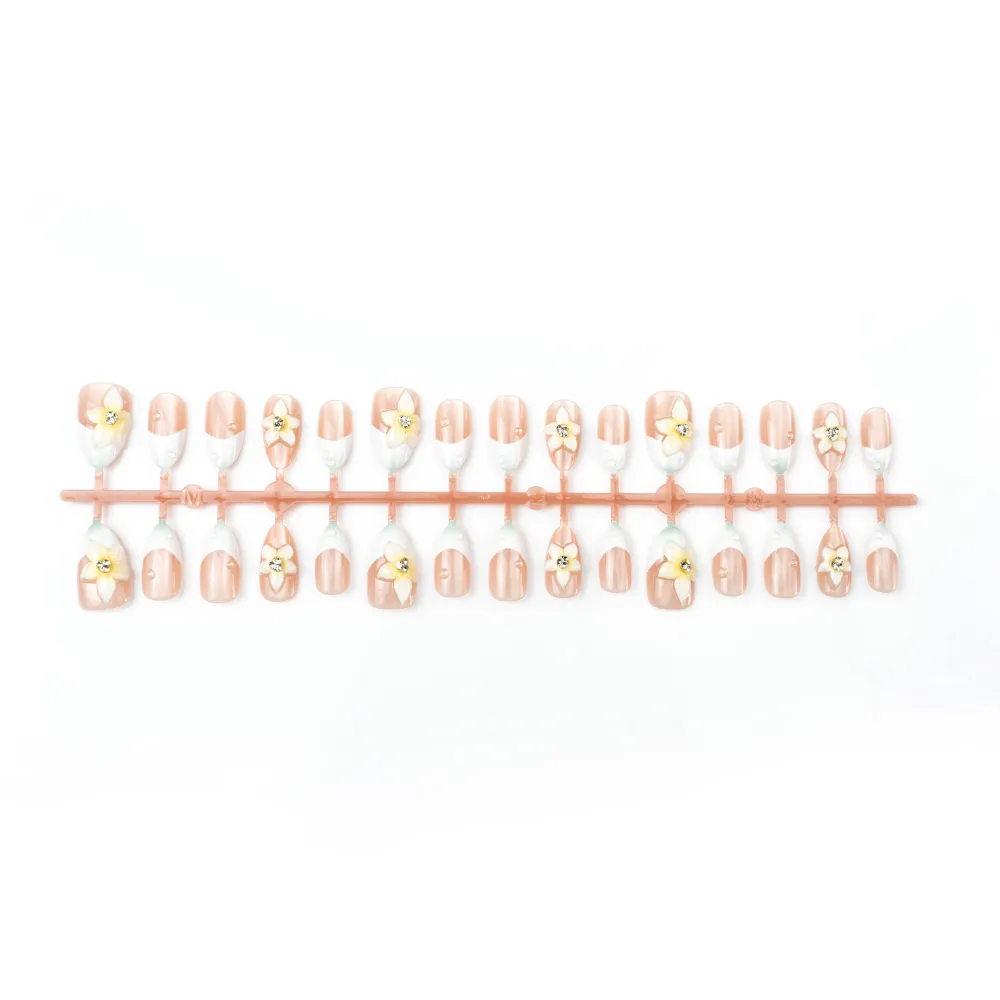 Nailhour 30Pcs Nude Cat Eye French Medium Almond Press On Nails