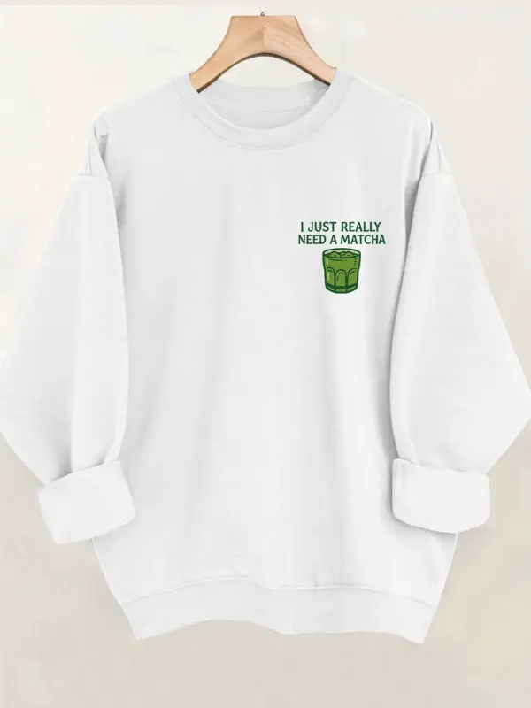 Double-Sided Matcha Cup Print Long Sleeve Women Sweatshirt