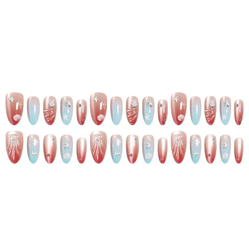 Nailhour 30Pcs Gradient Cat Eye 3D Medium Almond French Press On Nails
