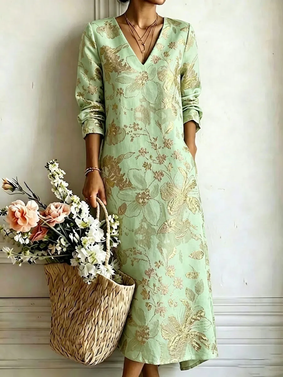 Women'S Cotton And Linen Casual Printed Dress