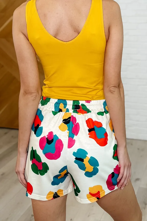 Personality Versatile  White Plant Print Shorts