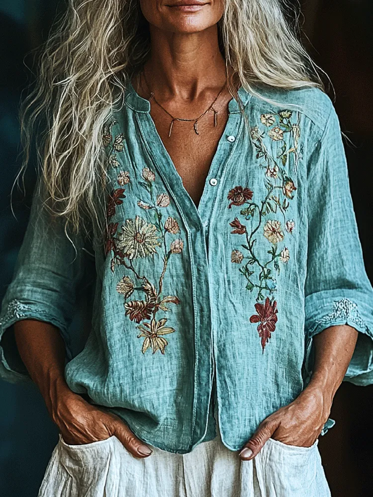 Women's Bohemian Floral Print Casual Shirt