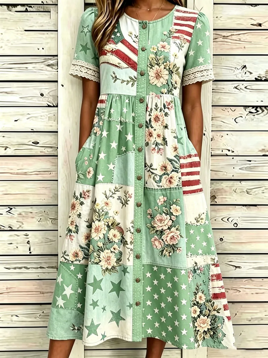 Women'S Casual American Independence Day Print Art Casual Dress