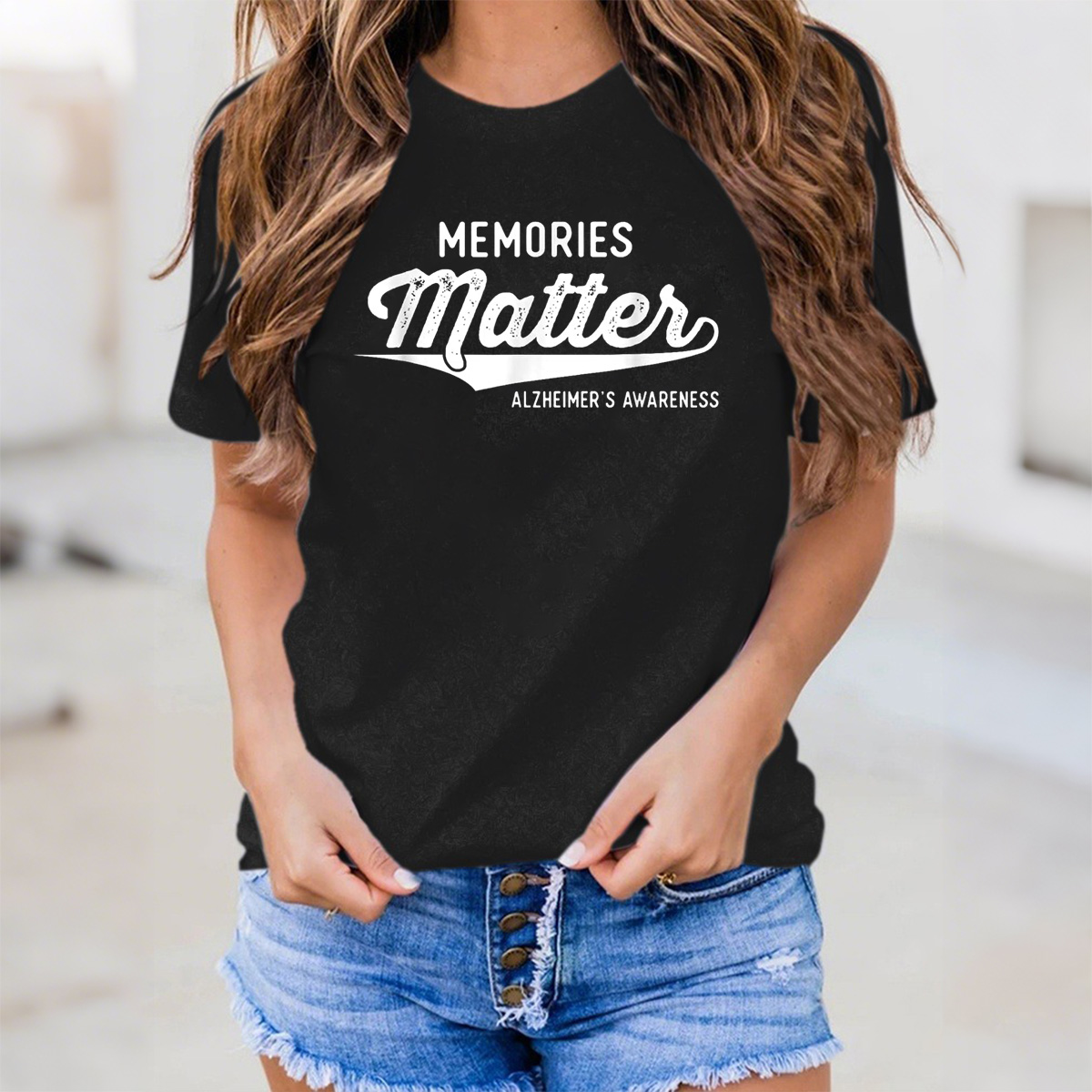Women's Memories Matter Alzheimer's Awareness Round-Neck Short-Sleeved T-Shirt