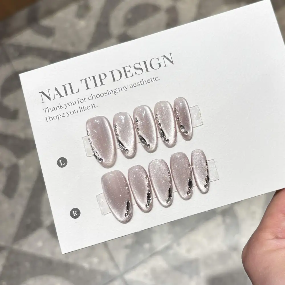 Nailhour 10Pcs Handmade Purple Cat Eye Medium Oval Press On Nails