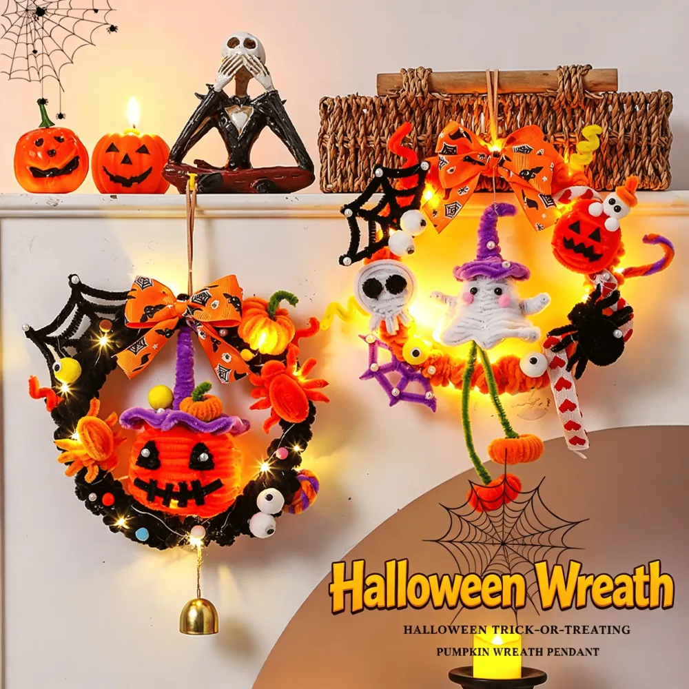 Halloween Diy Glowing Pumpkin Lantern Wreath Door Hanging