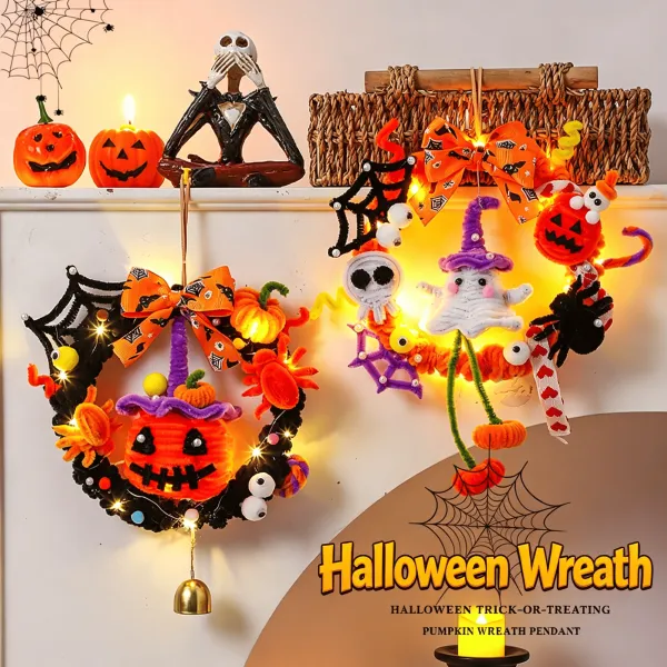 Halloween Diy Glowing Pumpkin Lantern Wreath Door Hanging