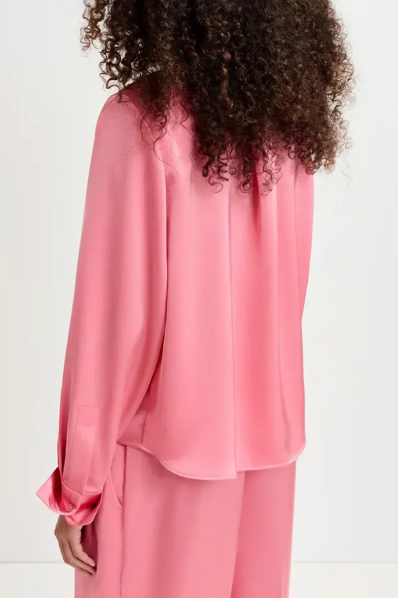 Pink Belted Waist Satin Shirts