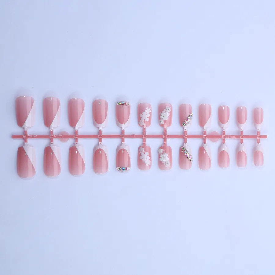 Nailhour 24Pcs Coffin Short Nude French Daily Press On Nails