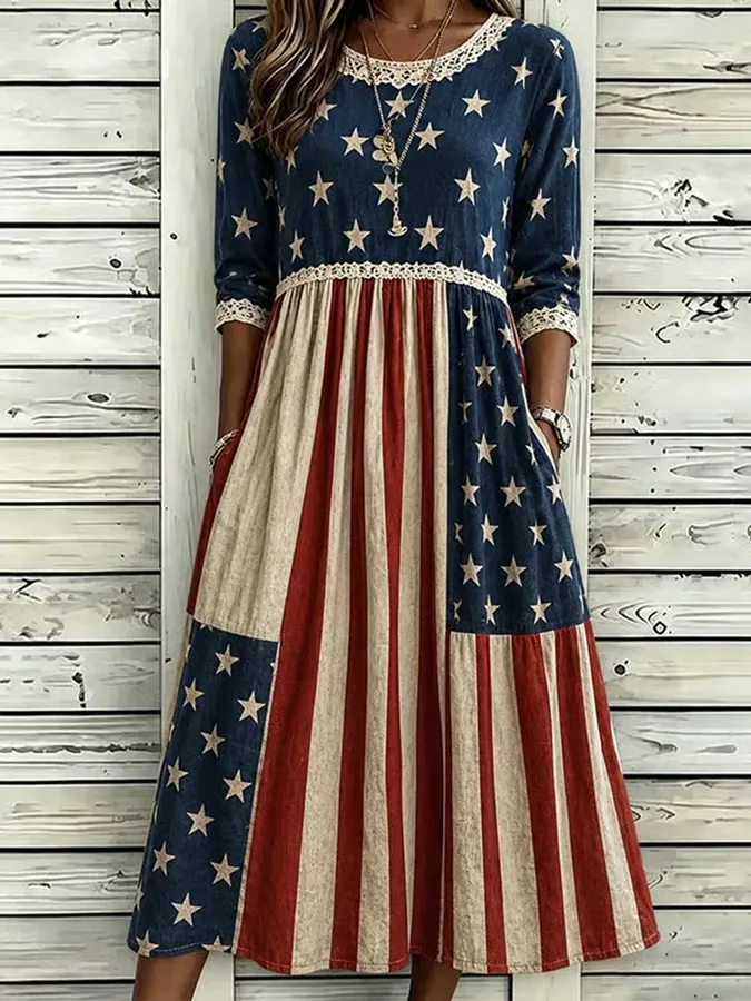 Women'S Casual American Independence Day Flag Print Art Casual Dress