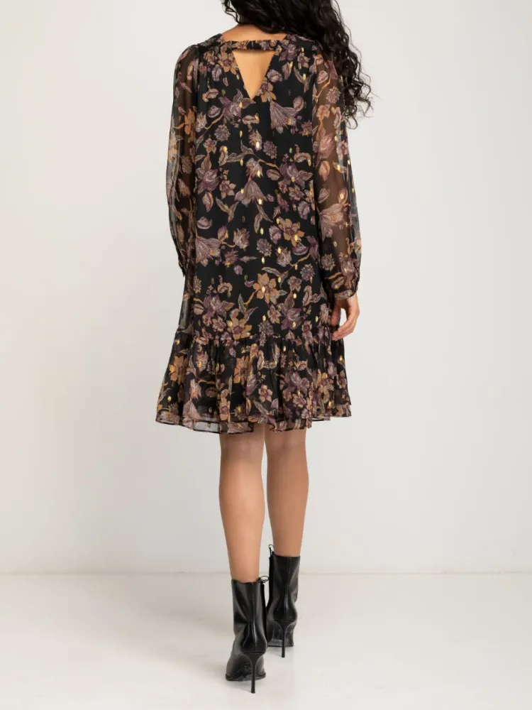 Ruffled V-Neck Print Dress