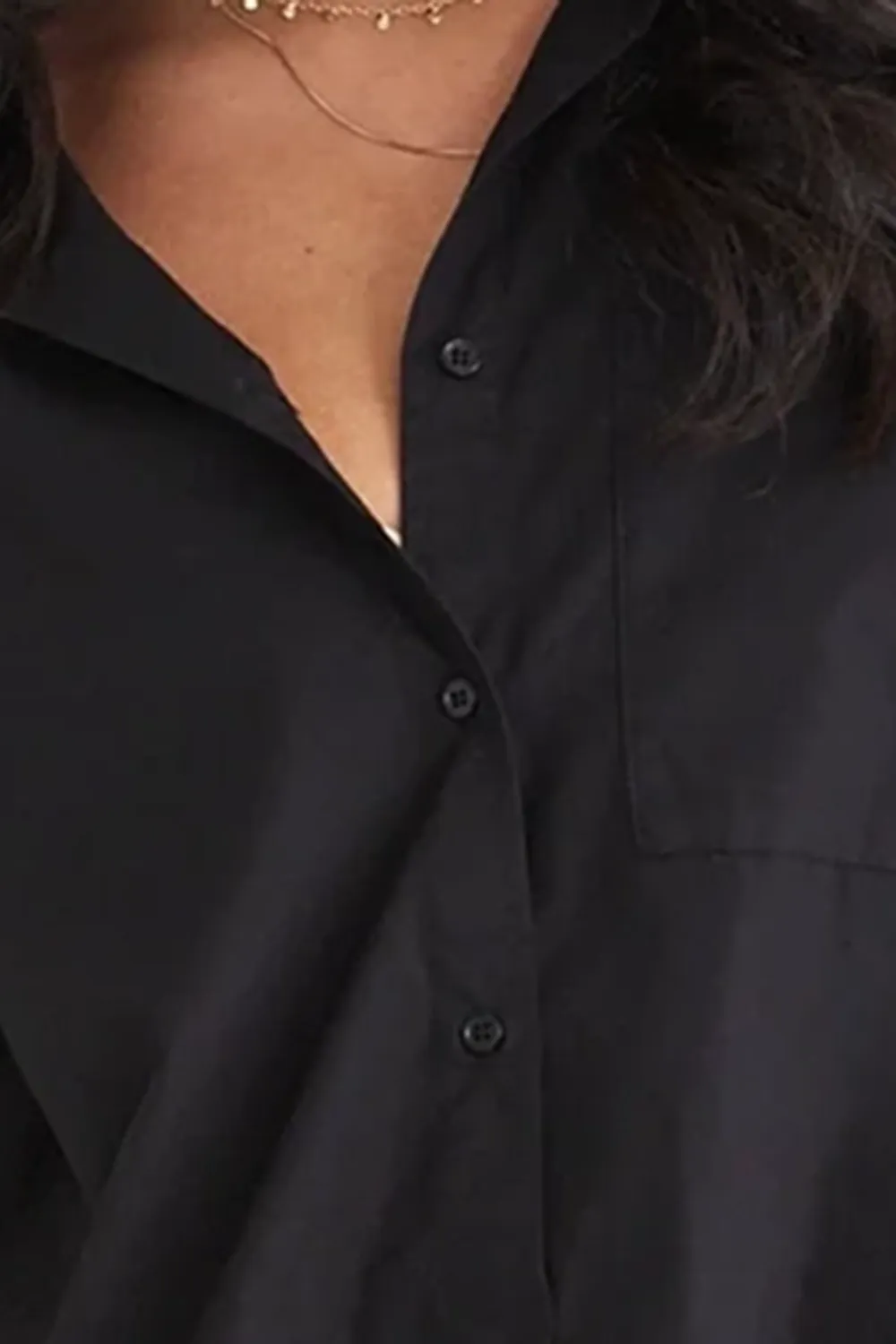 Black Poplin Oversized Long - Sleeve