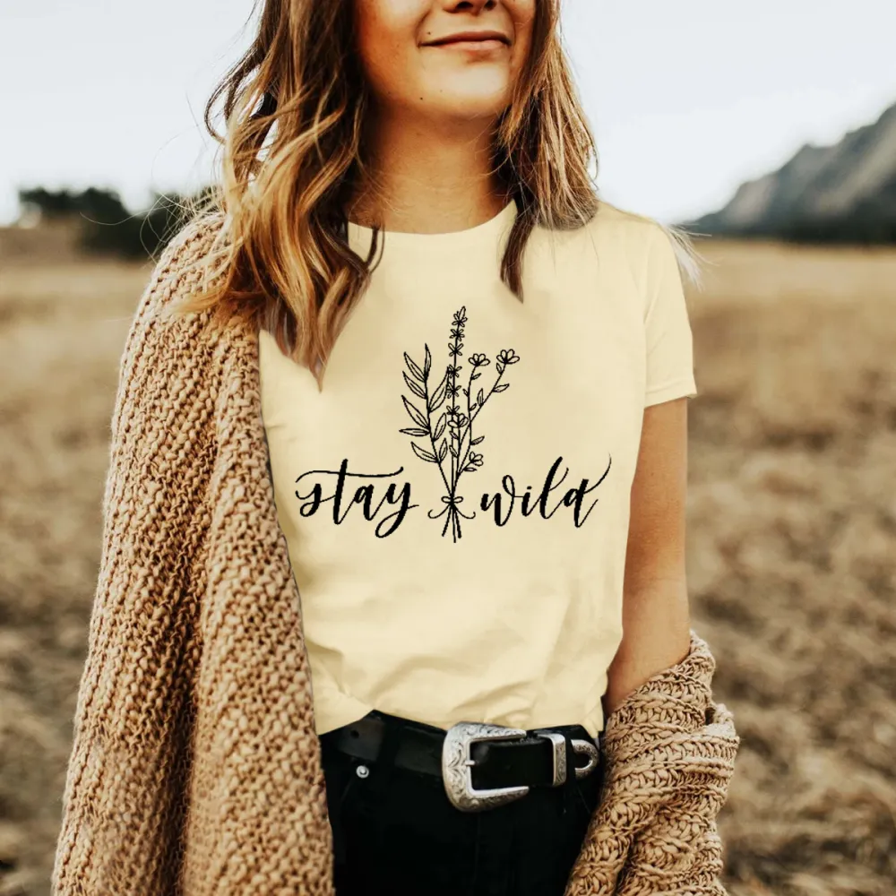 Round Neck Plant Print Women's T-Shirt
