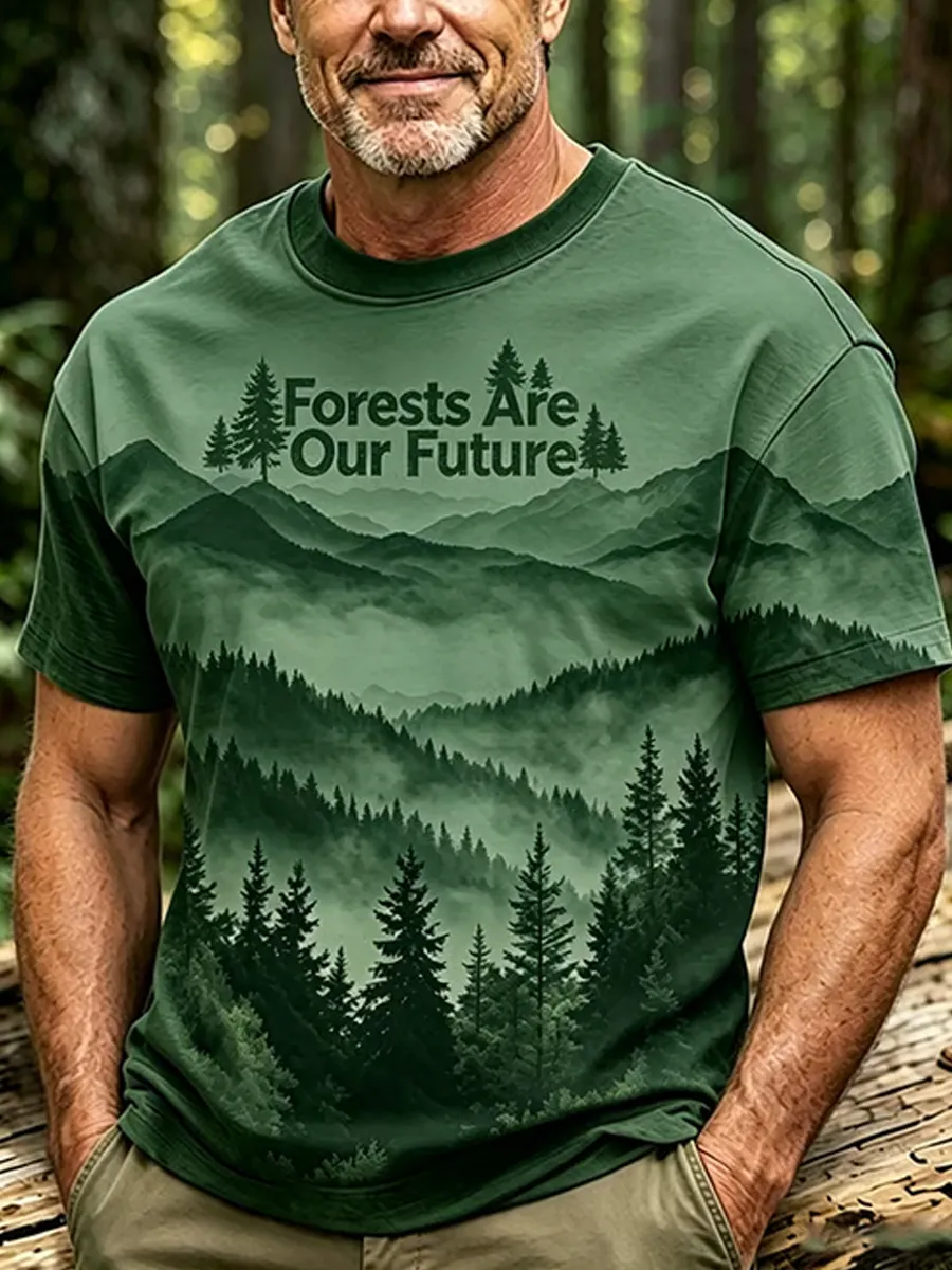 Men's Retro Forests Are Our Future Print Round Neck T-Shirt