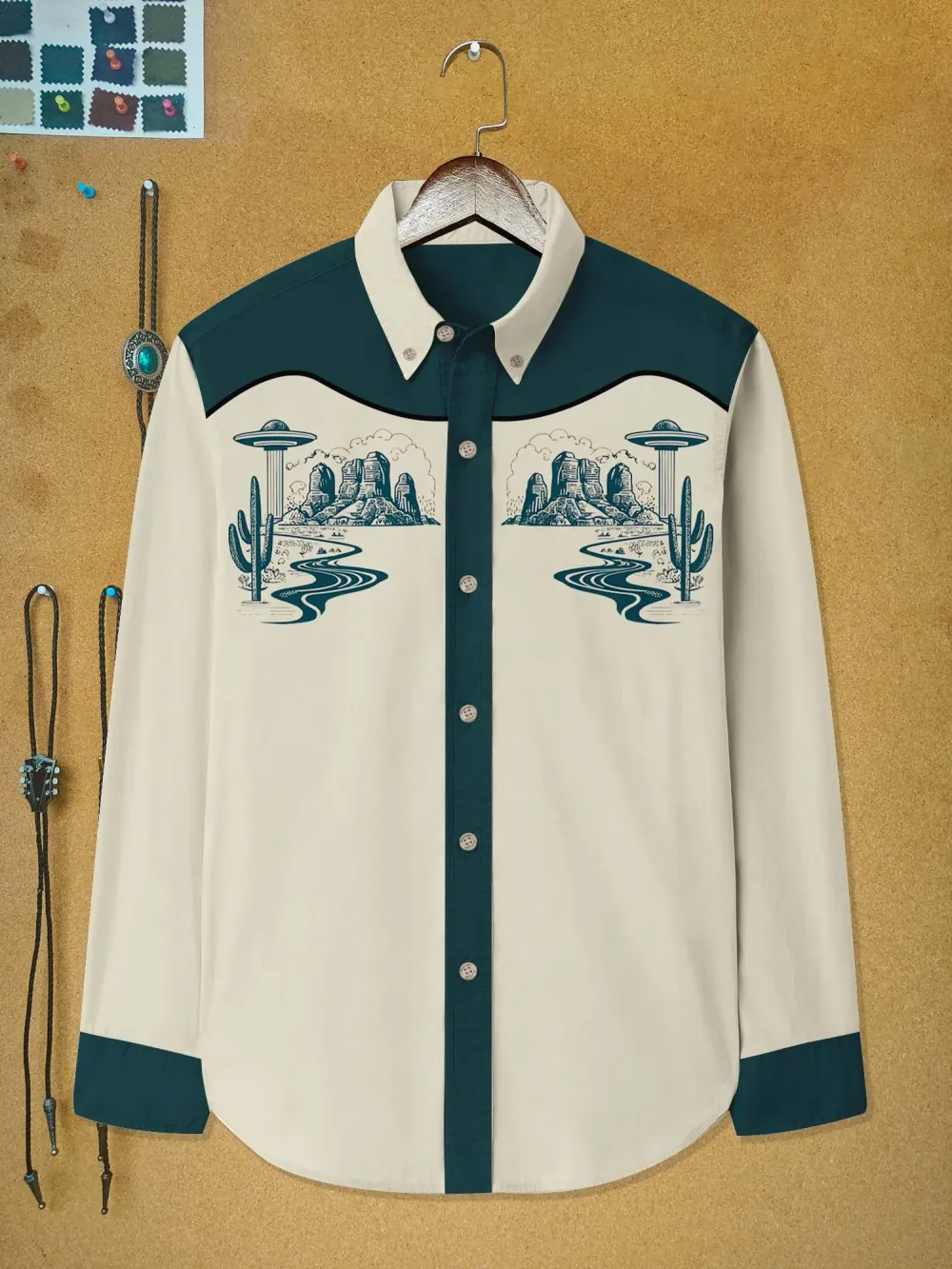 Vintage Western UFO - 100% Cotton Long Sleeves Shirt