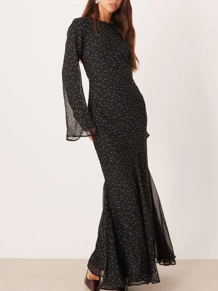 Polka Dot Round Neck Maxi Dress