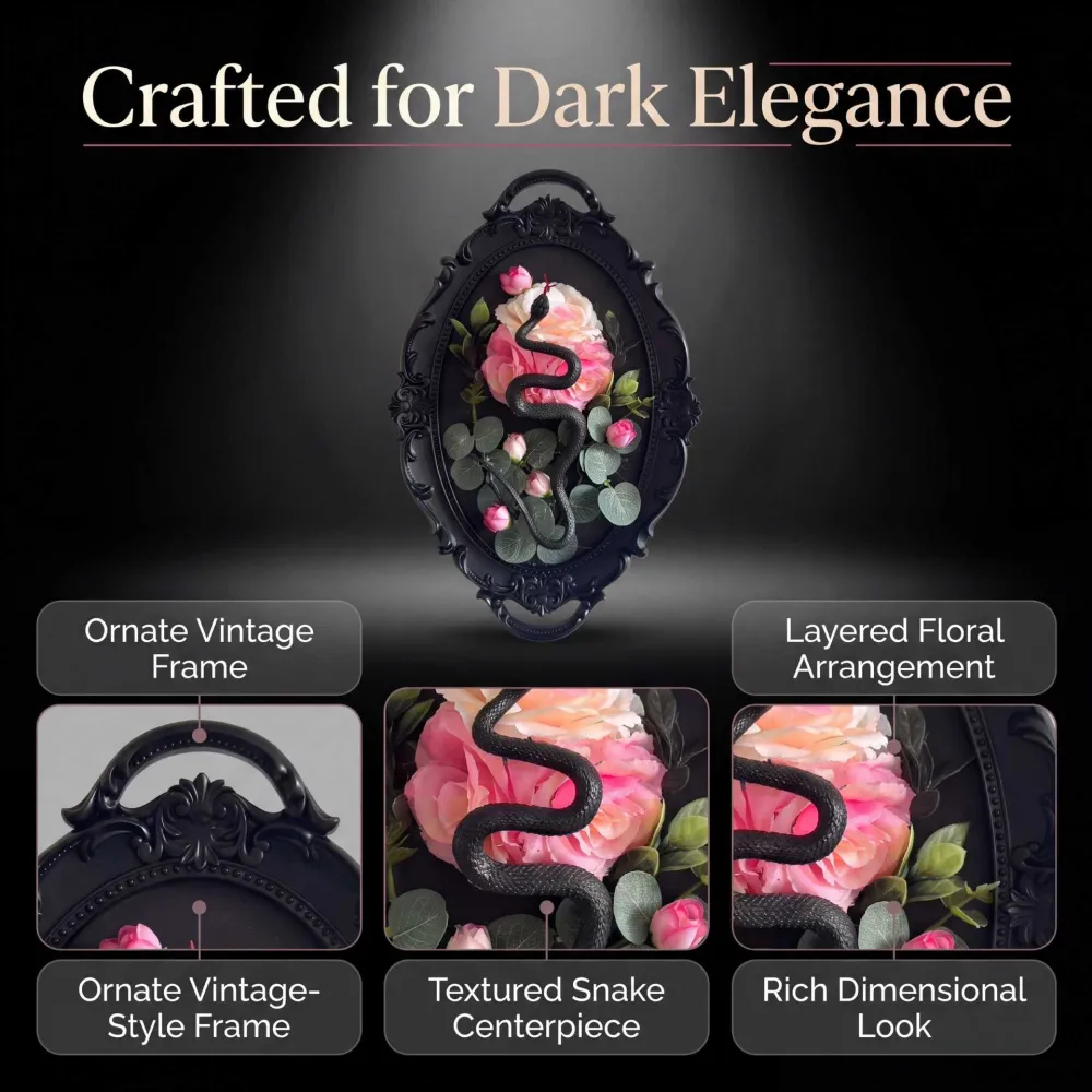 Halloween Retro Oval Photo Frame Dark Snake Flower Mural