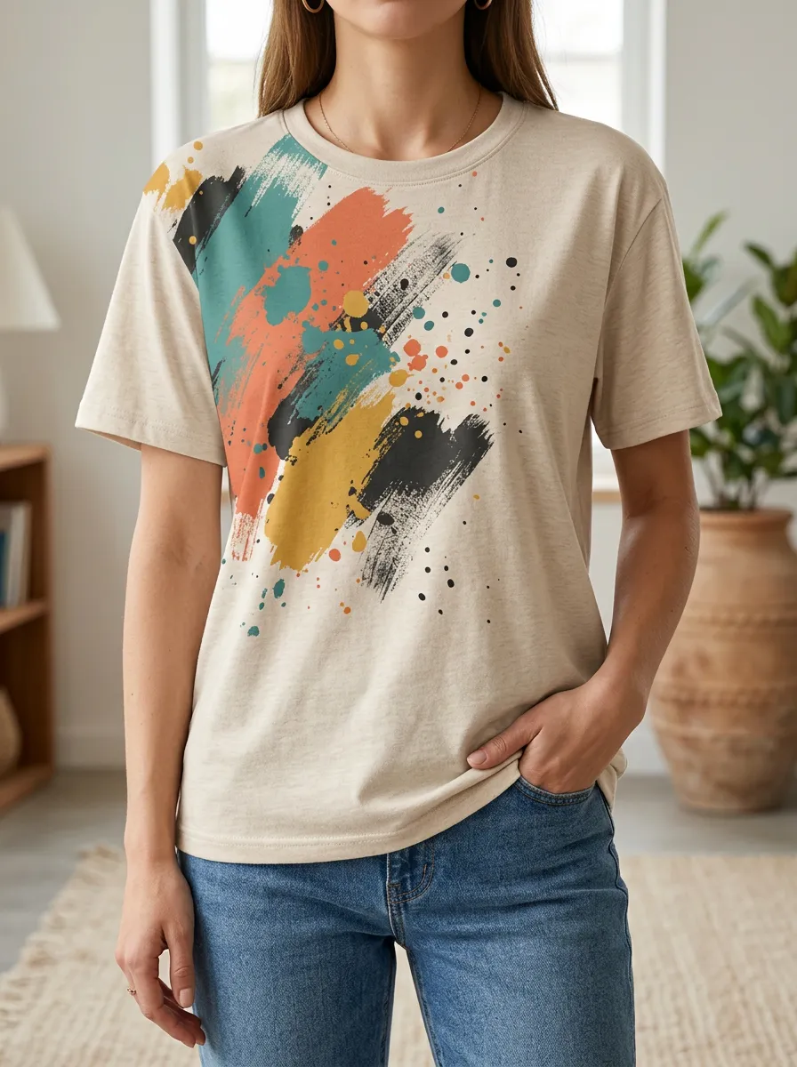 Women's Abstract Art Paint Stroke Printed T-shirt