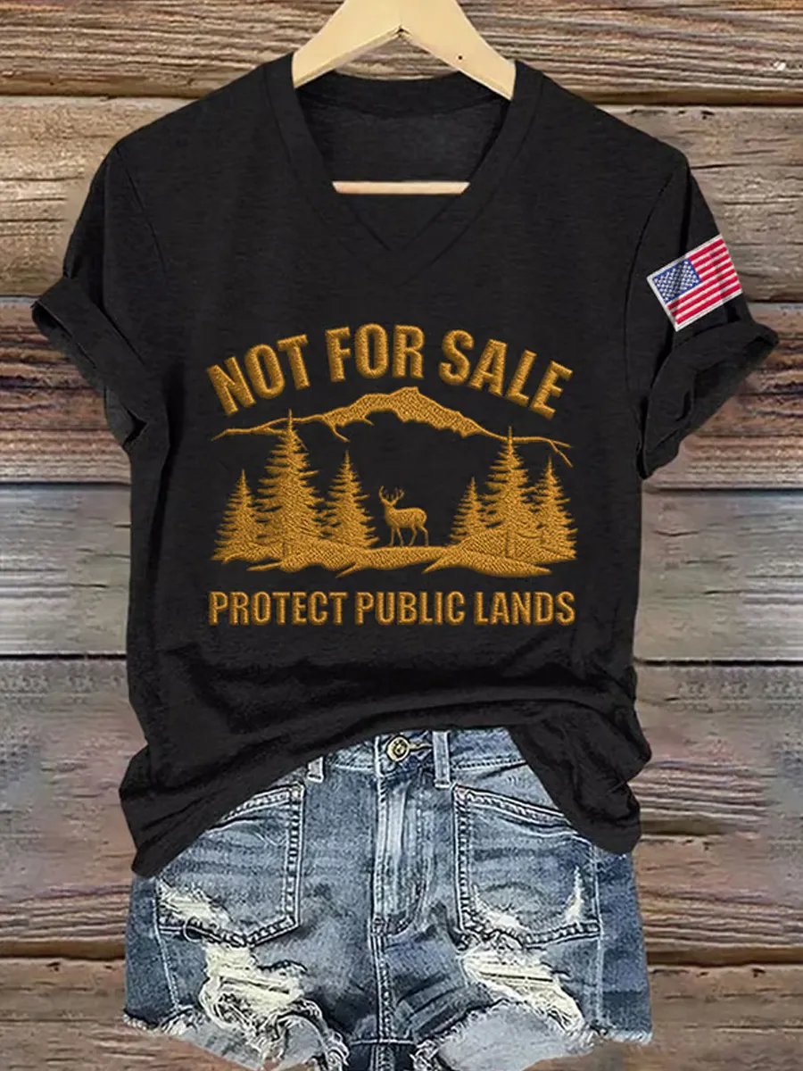 V-Neck Retro Resist Not For Sale Protect Public Lands Print T-Shirt
