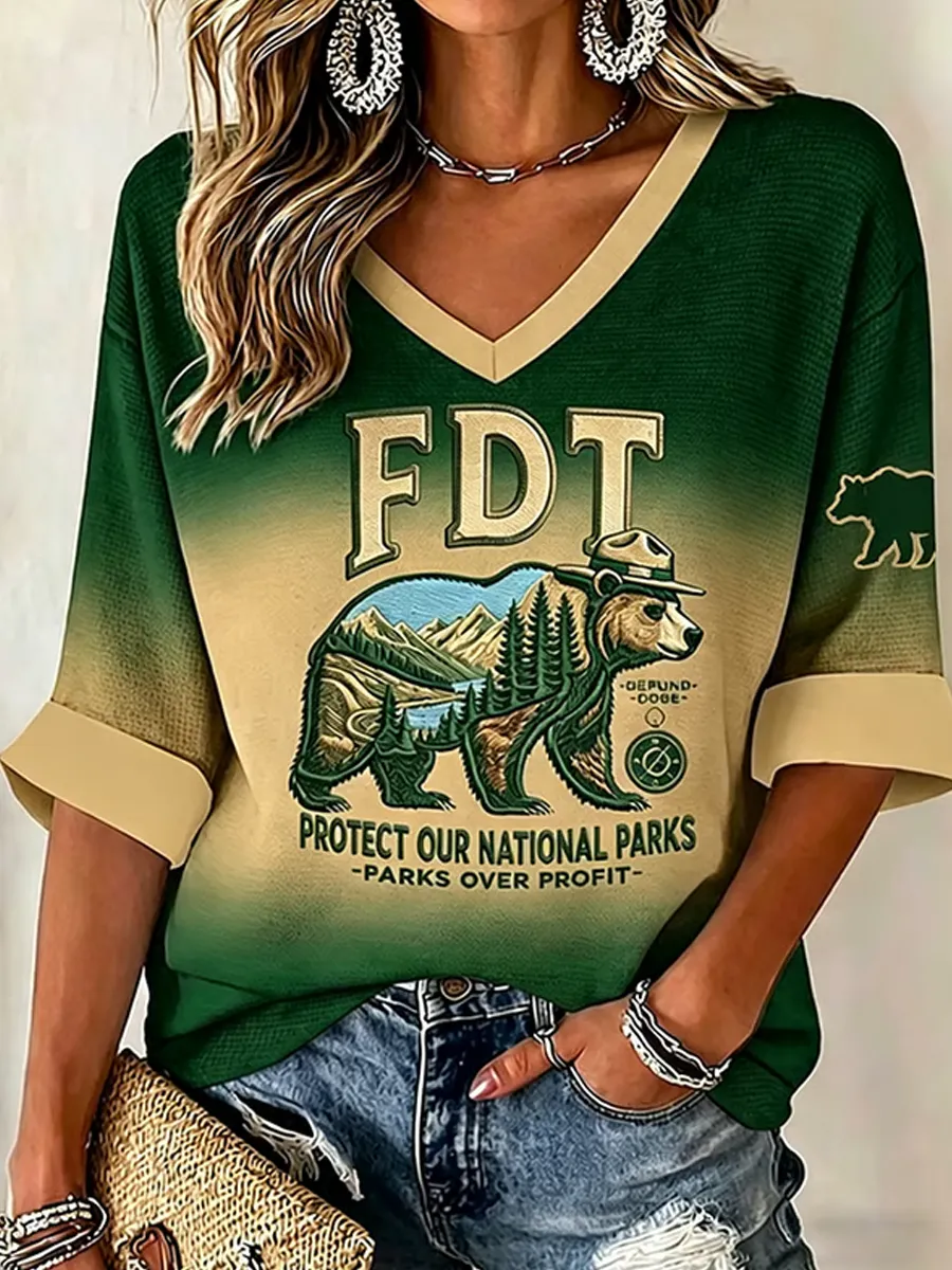 Women's Protect Our National Parks Printed Waffle-Knit Top