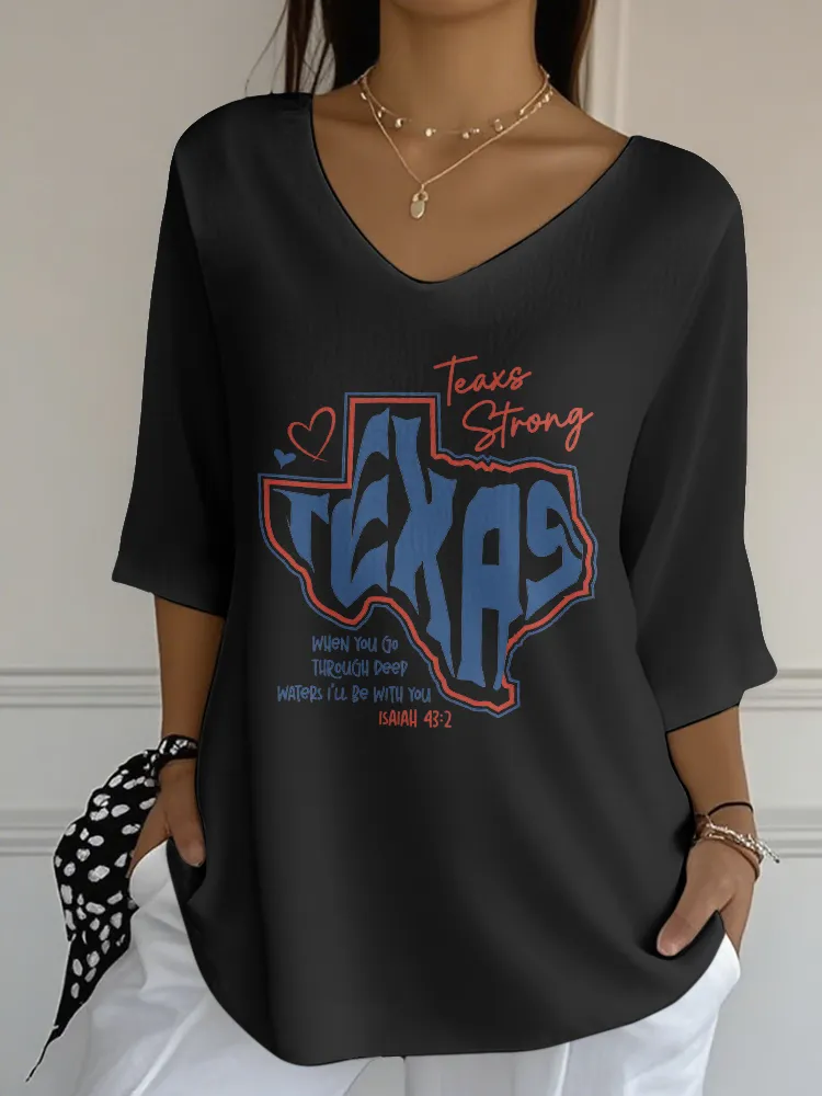 Ladies Casual Style Texas Strong Daily Comforbale V-Neck Shirt