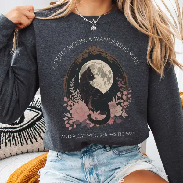 Mystical Moon Cat Illustration Sweatshirt
