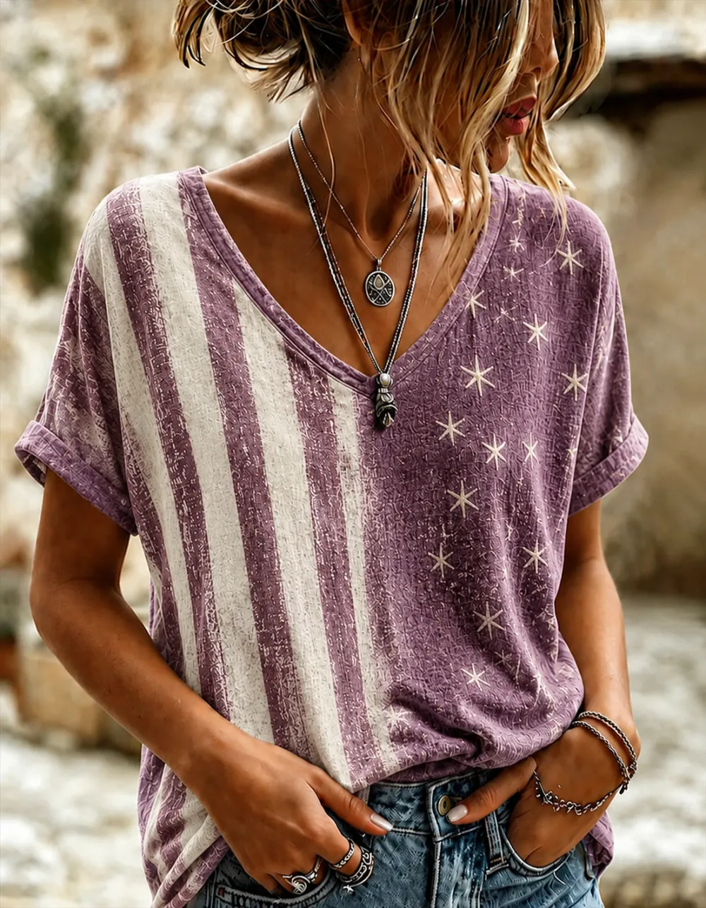 Women'S Retro Independence Day Printed Casual Short Sleeved T-Shirt