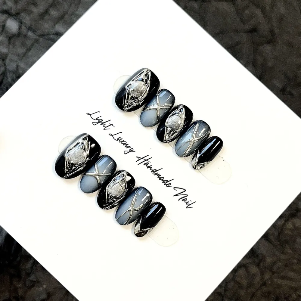 Nailhour 10Pcs Glitter Multicolor Gothic Short Oval Press On Nails