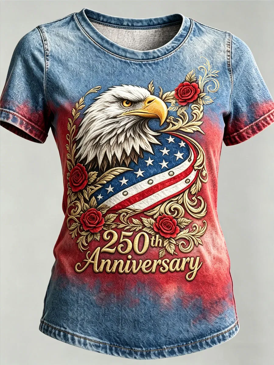 Women'S Casual American 250Th Anniversary Printed Short-Sleeve T-Shirt