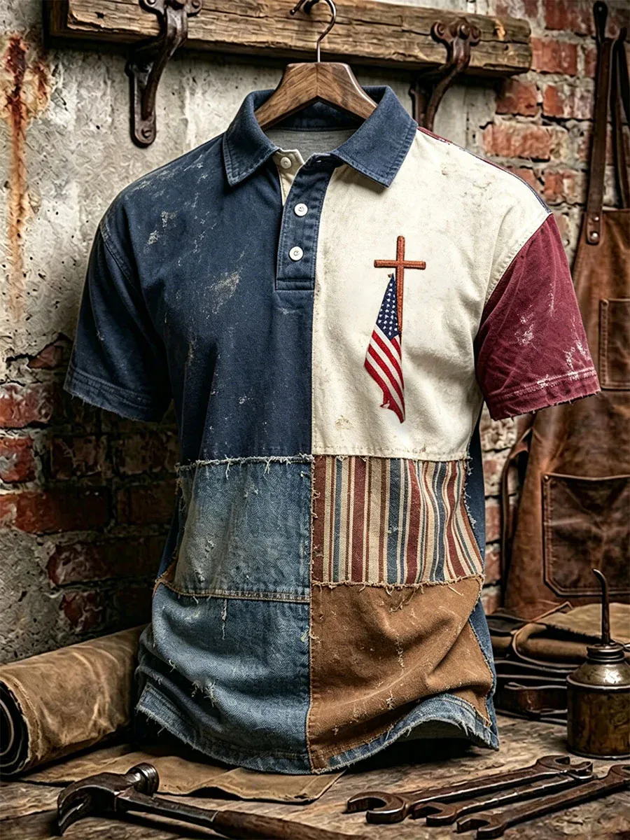 Men'S Casual American 250Th Anniversary Founding Patchwork Personalized Printed Polo Shirt