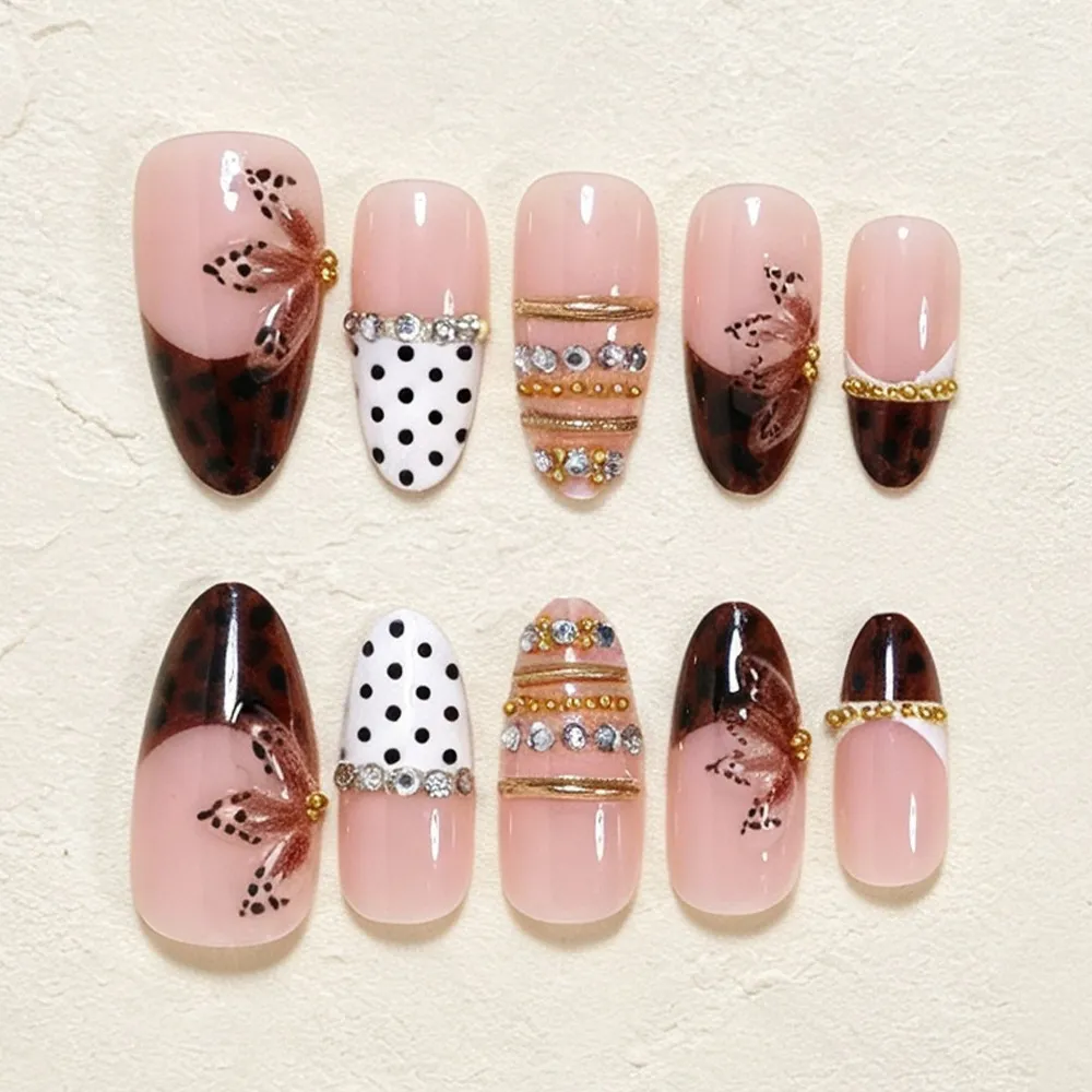 Nailhour 30Pcs Vintage Brown Medium Almond Press On Nails