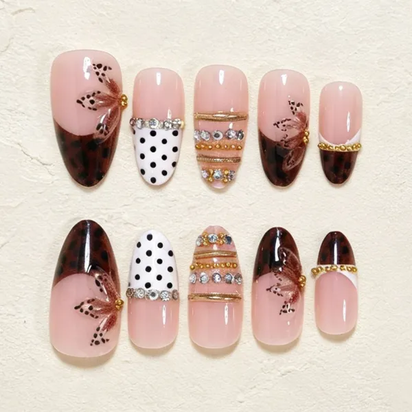 Nailhour 30Pcs Vintage Brown Medium Almond Press On Nails