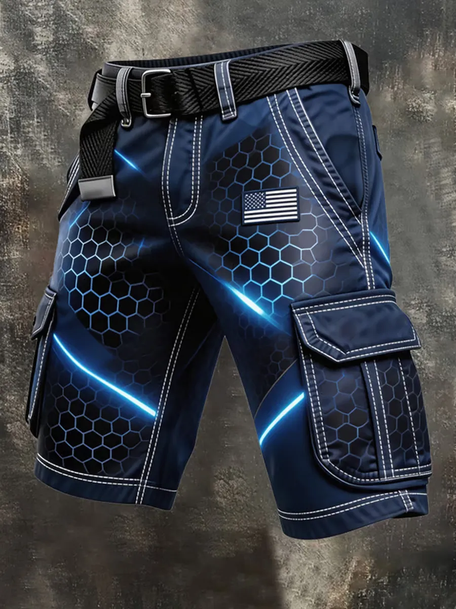 Men's Retro Color Block Patriot Pocket Cargo Shorts