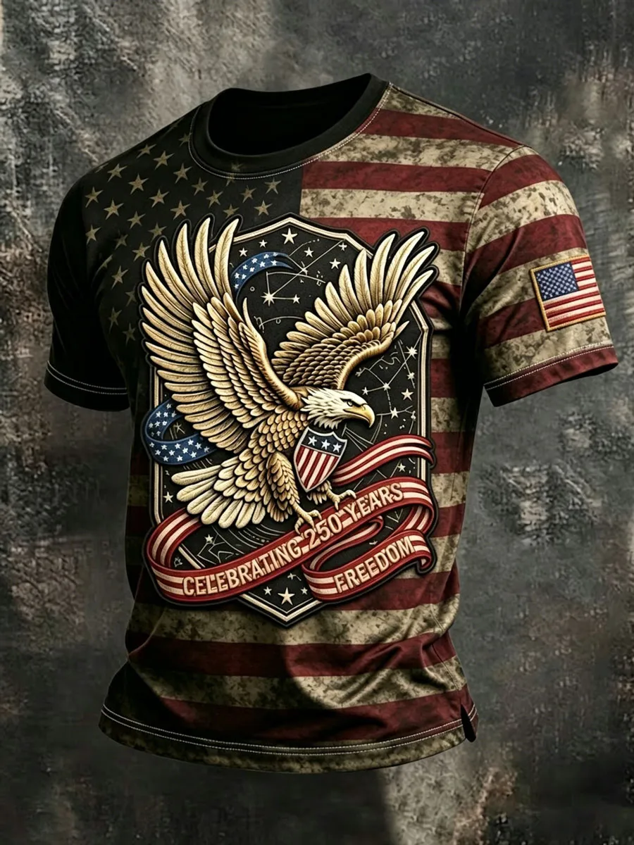 Men'S Retro American 250Th Anniversary Short-Sleeved T-Shirt