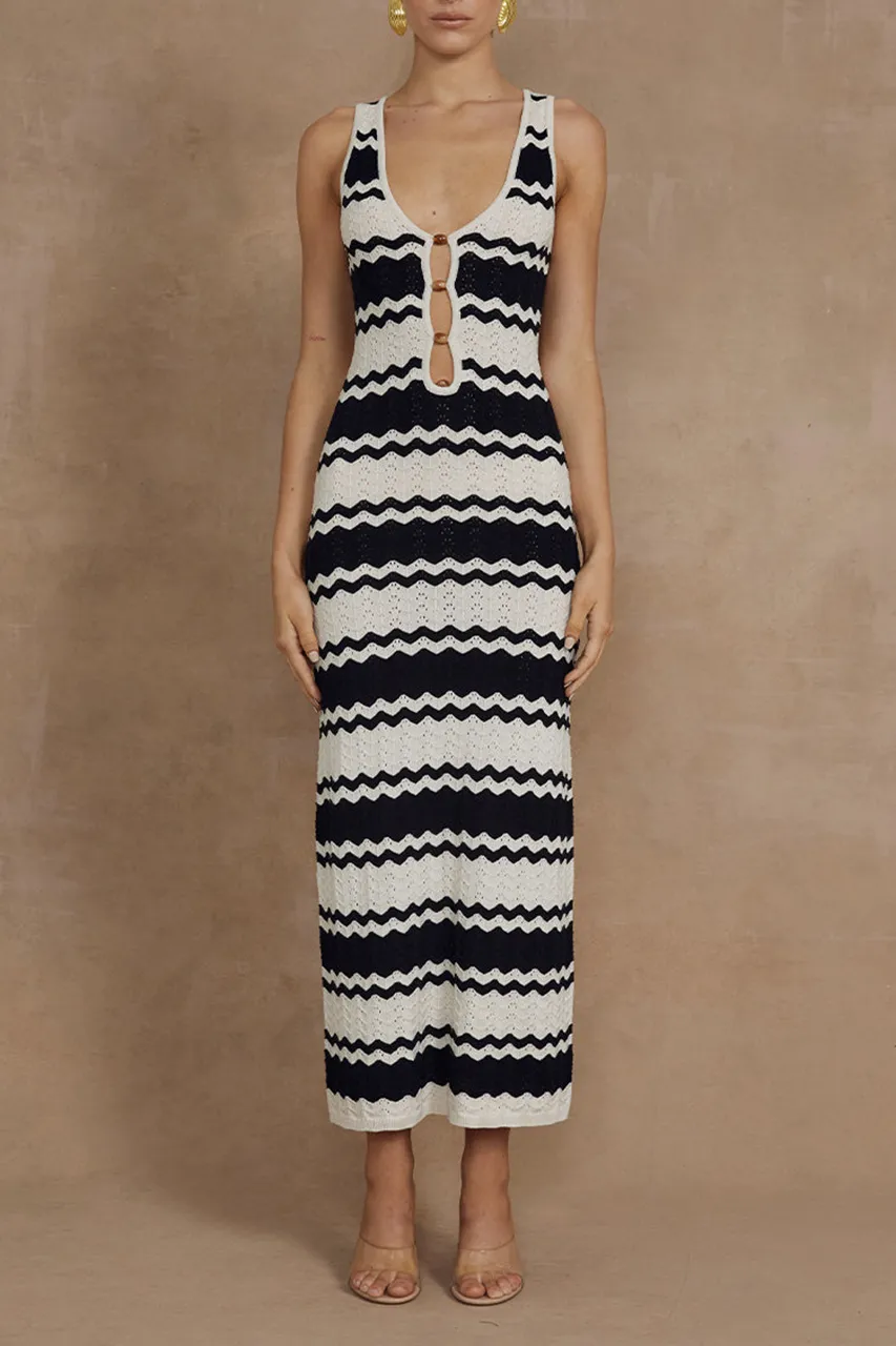 Striped Sleeveless Cut Out Midi Dress