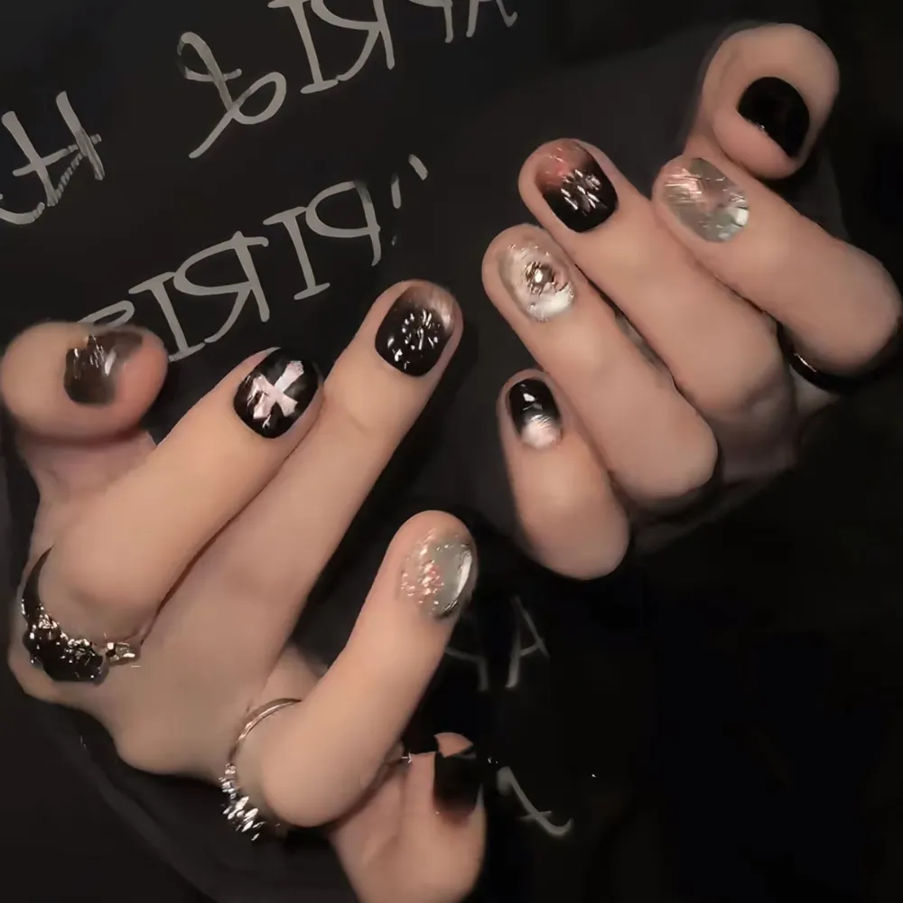 Nailhour 10Pcs Vintage Cat Eye Short Squoval Press On Nails