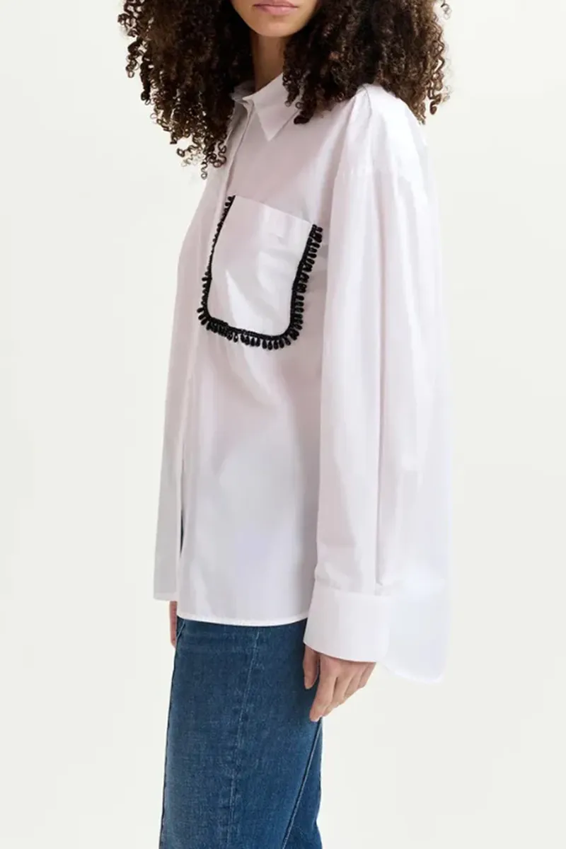 Contrast Trimmed Pocketed White Shirts