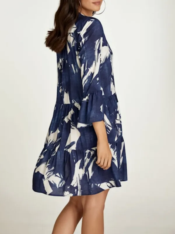 Art Print Notched Casual Dress