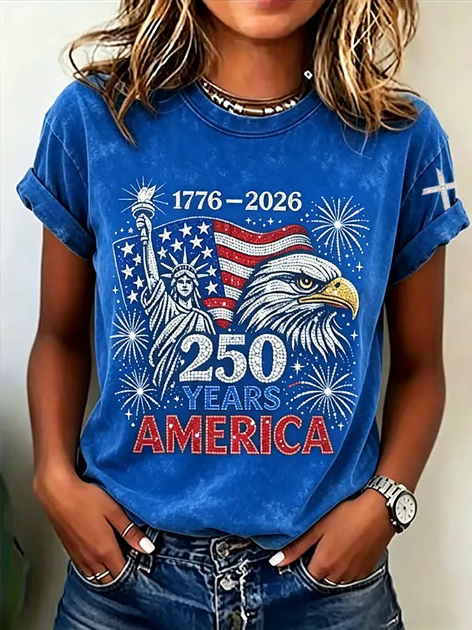 Women'S  America Flag Printed Casual T-Shirt